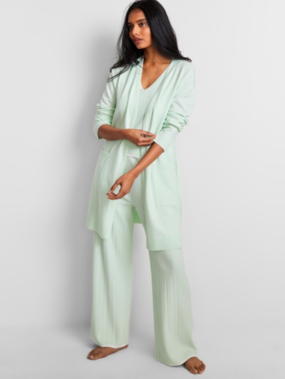 State of Day Women's Sweater Knit Duster Robe, Buttermint
